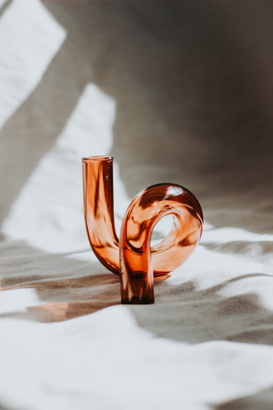 Amber Glass Twisted Candle Holder