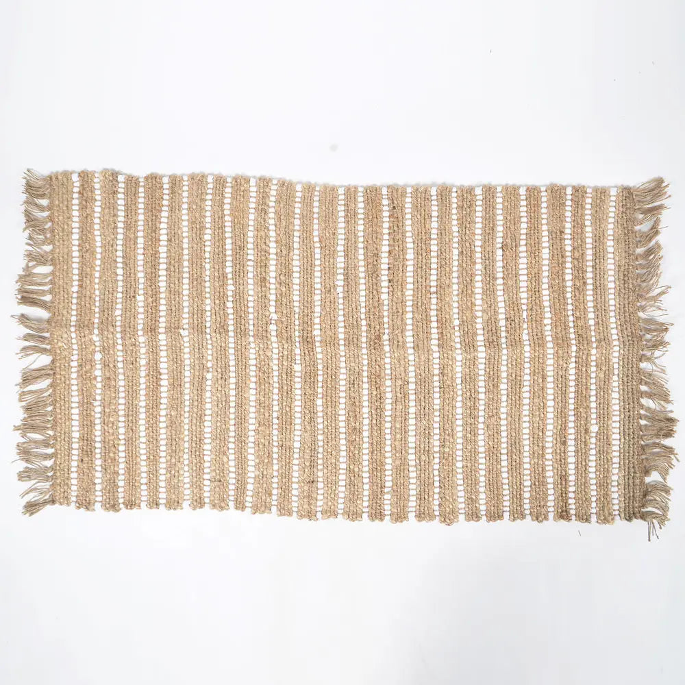 Handwoven Striped Tasseled Jute Rug