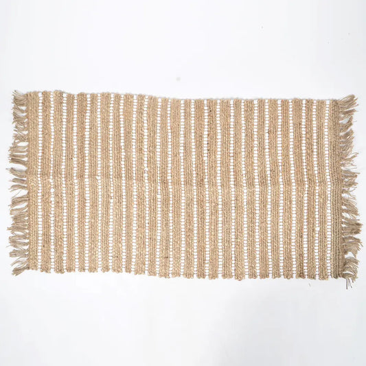 Handwoven Striped Tasseled Jute Rug