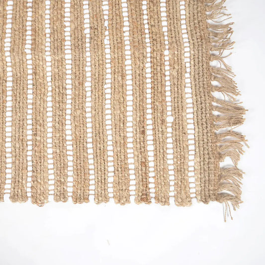 Handwoven Striped Tasseled Jute Rug